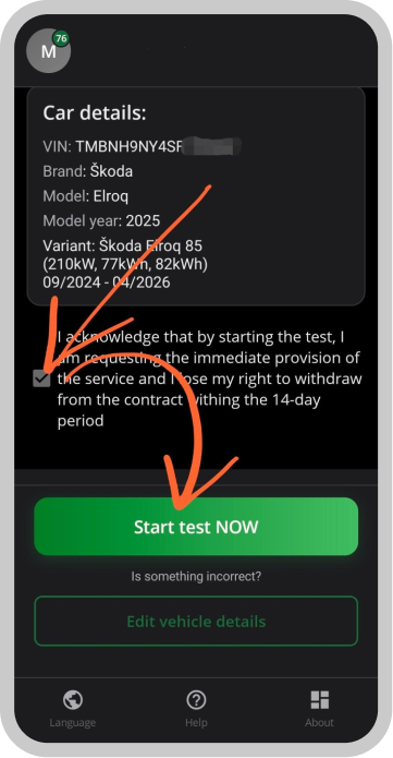 Starting the test